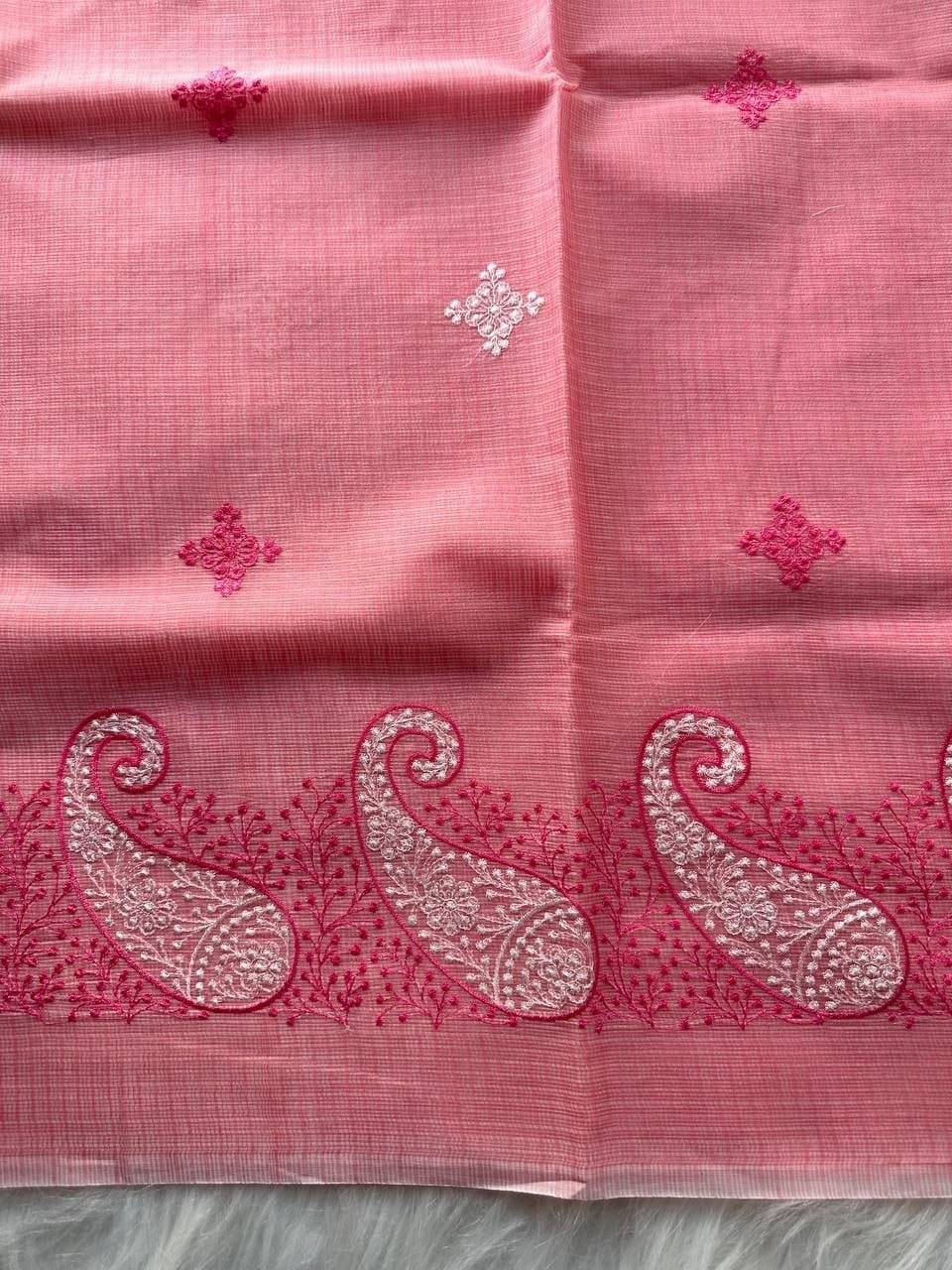 Premium Soft Doriya Saree with Paisley Embroidery & Stitched Blouse