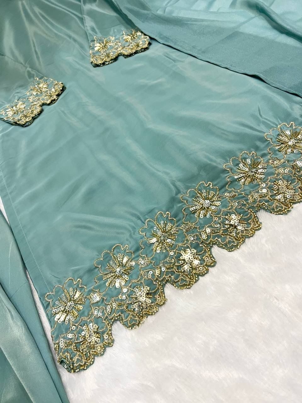 Premium Natural Crepe Silk Farshi Salwar Set with Beads Handwork & Zari