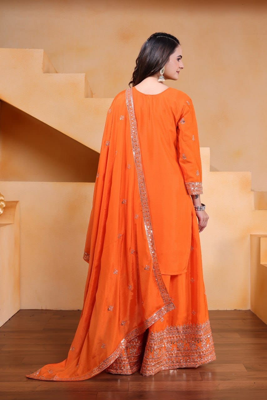 Premium Chinon Sequence Embroidered Sharara Suit Set | 4 Elegant Colors (Sizes S-XXL)