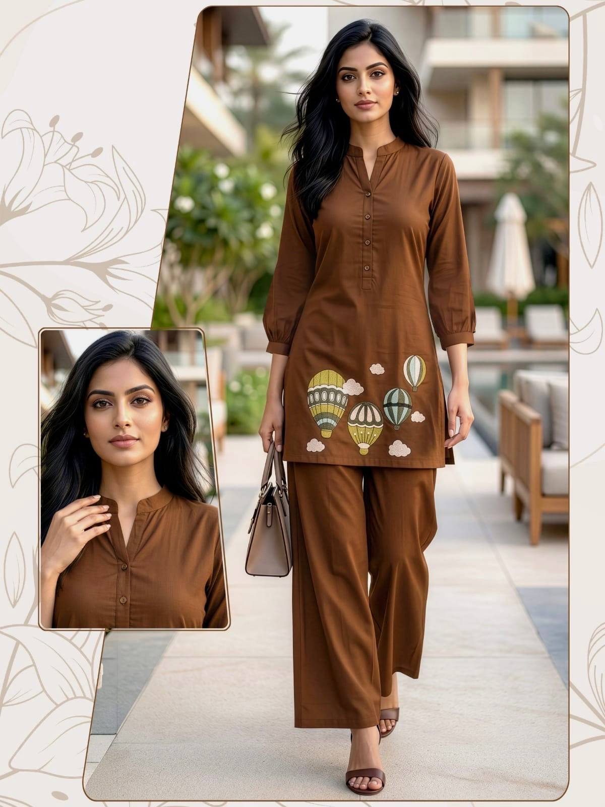 Hot Air Balloon: Trending Embroidery Kurti & Plazzo Set