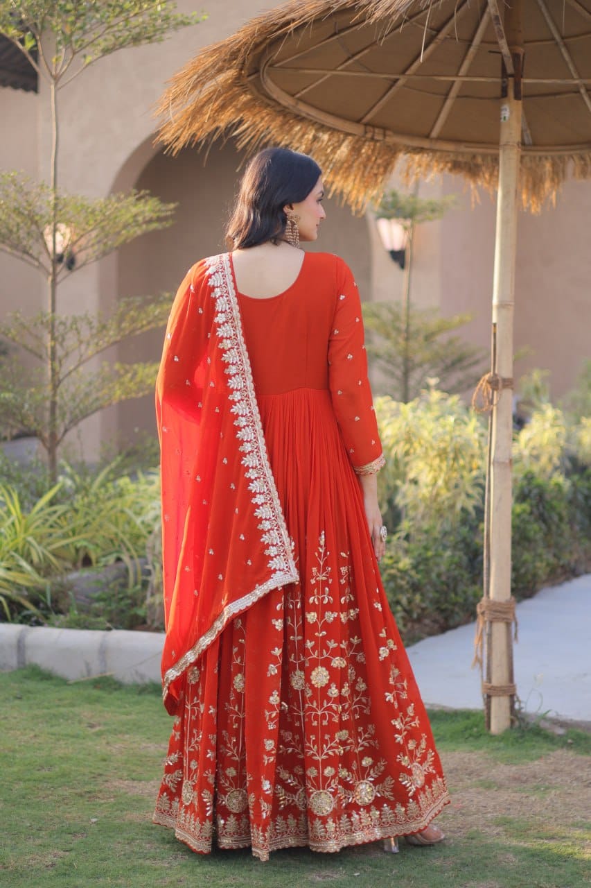 Premium Faux Blooming Georgette Zari & Sequins Embroidered Gown with Dupatta Set