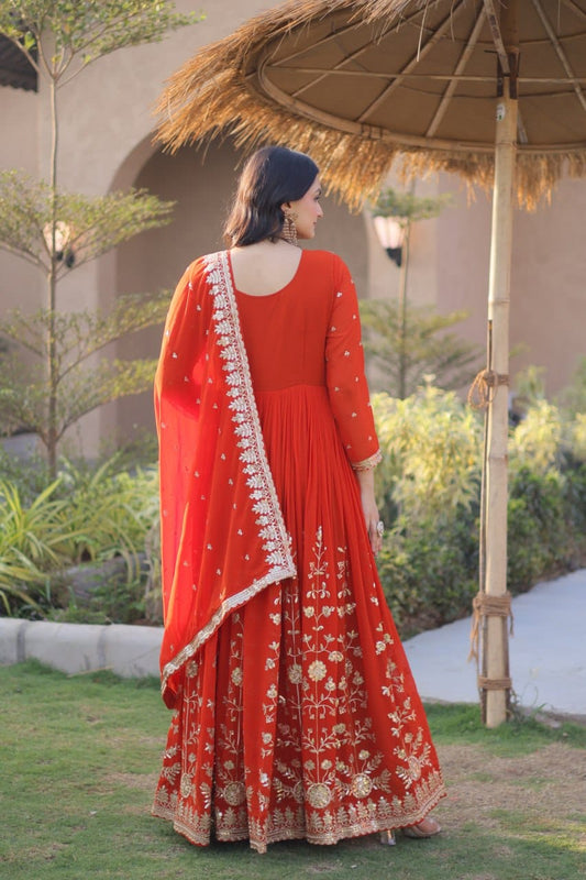 Premium Faux Blooming Georgette Zari & Sequins Embroidered Gown with Dupatta Set