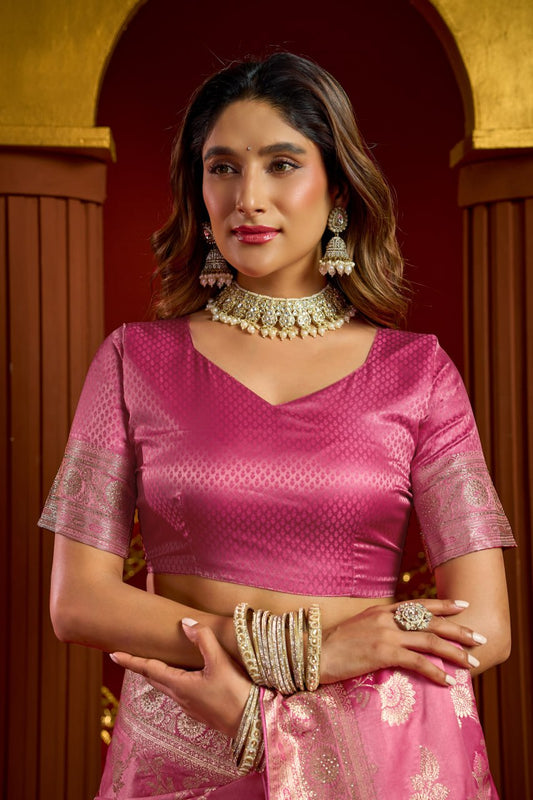 Royal Banarasi Silk Saree with Rich Zari Woven Motifs and Matching Blouse Piece