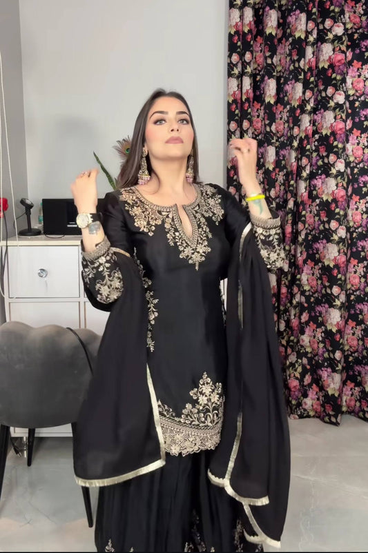 Designer Party Wear Look Top , Sharara Plazzo  and Dupatta
