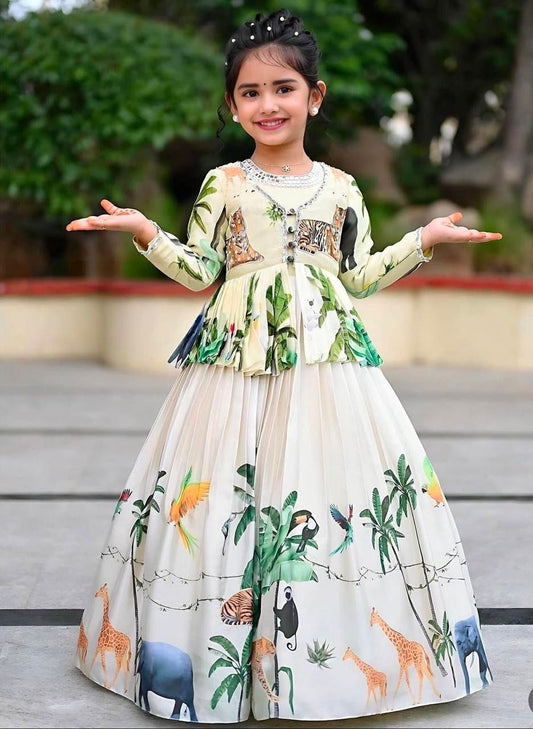 Kids’ Chinon Silk Gown with Designer Koti Set