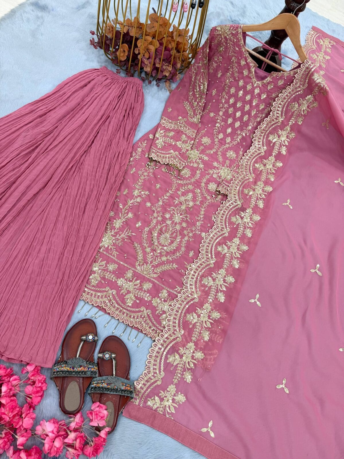 Designer Party Wear Top, Plazzo & Dupatta Set