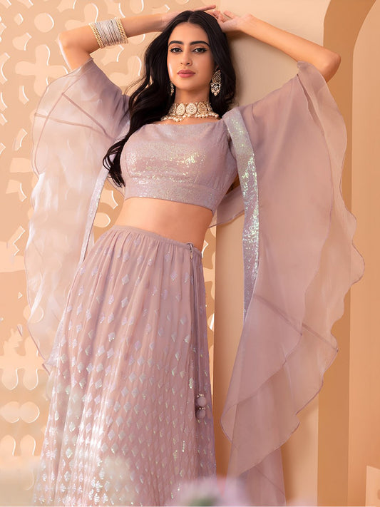 Designer Festive Wear Indo-Western Crop Top & Flared Skirt Ensemble with Shimmer Finish