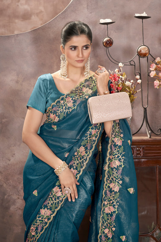 Gorgeous Party Wear Ethnic Saree with Heavy Border Work for Women & Girls