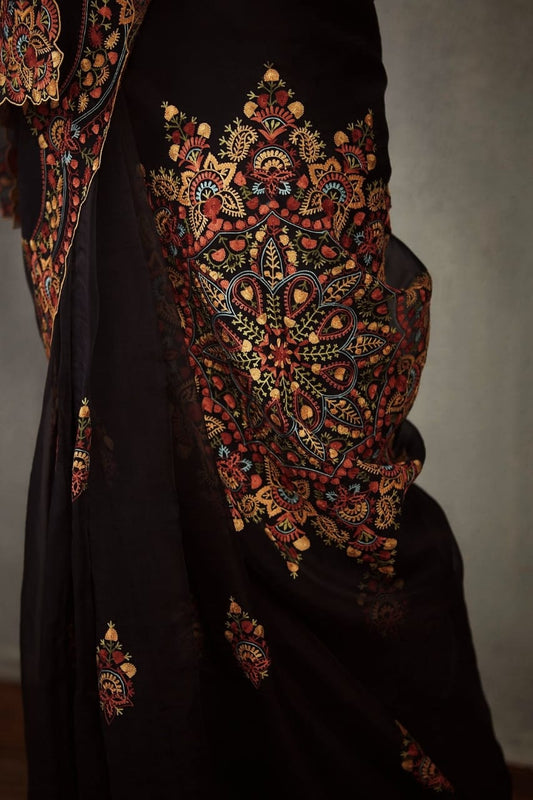 Traditional Thai Organza Aari Embroidery Work Saree