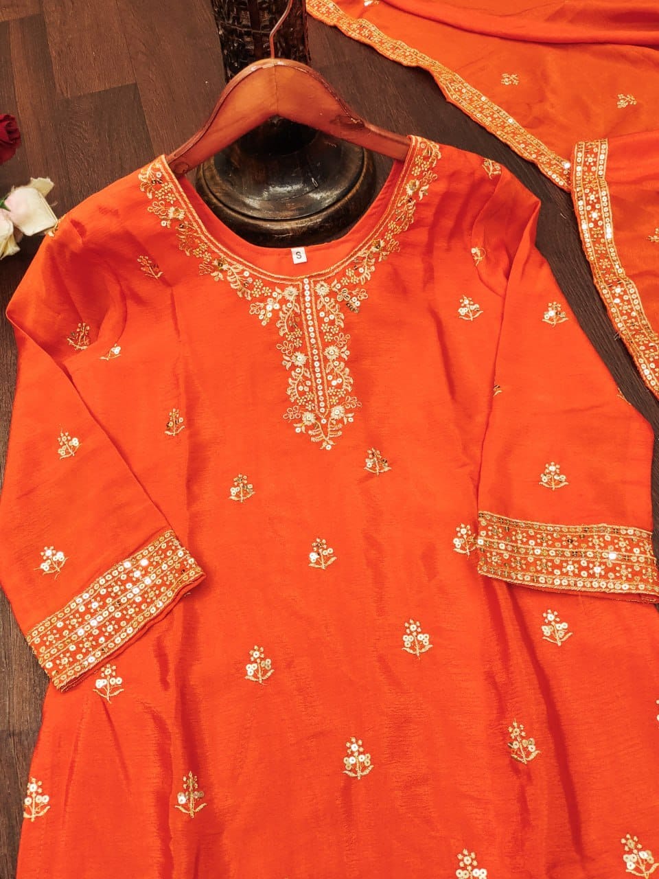 Premium Chinon Sequence Embroidered Sharara Suit Set | 4 Elegant Colors (Sizes S-XXL)