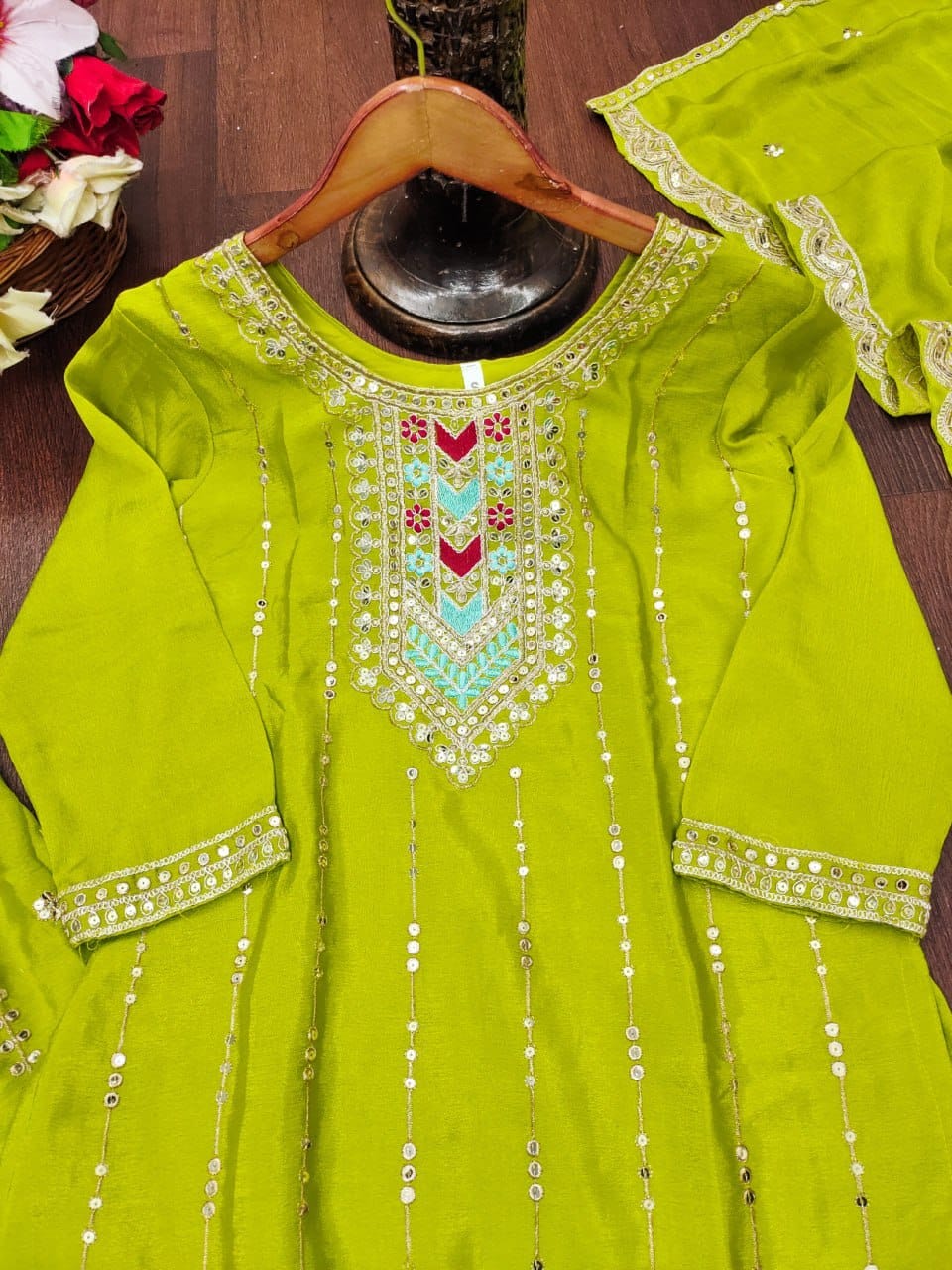 Premium Chinon Coding Sequence Sharara Suit Set with Huge Flair | 2 Elegant Colors (Sizes S-XXL)