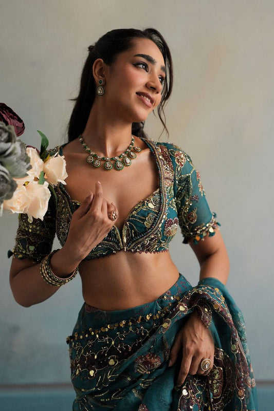 Star Shining Georgette Sequence Figure Work & Digital Print Work Saree