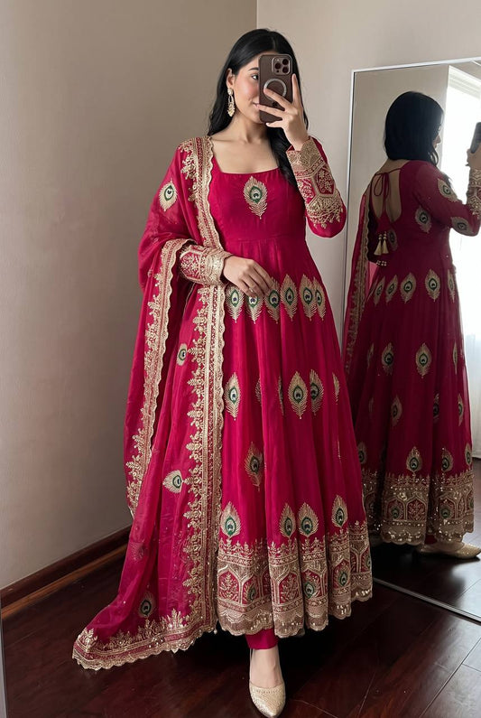 Festive Wear Heavy Zari & Thread Work Long Flared Gown Collection