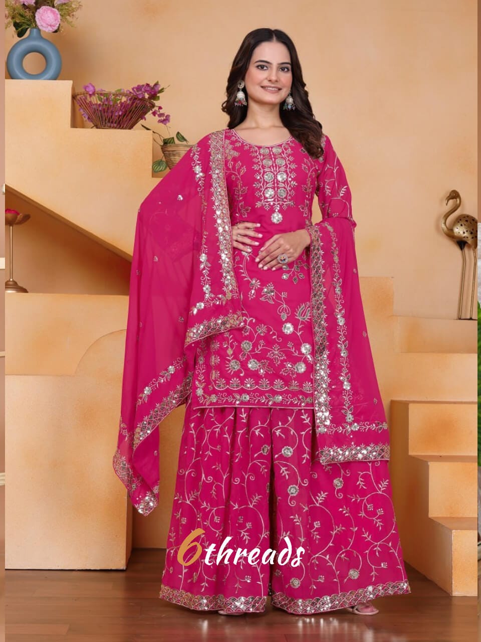 Premium Fox Georgette Sequence Sharara Suit Set with Front & Back Work | 4 Elegant Colors