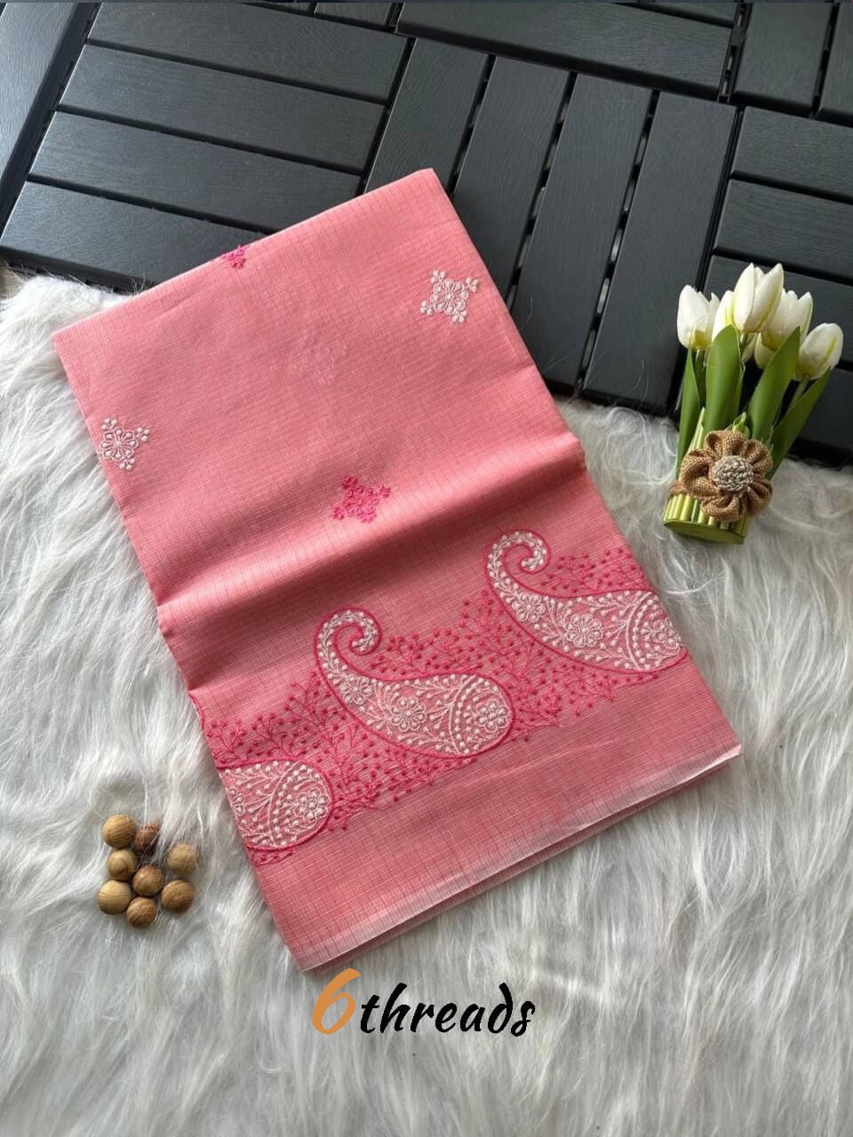 Premium Soft Doriya Saree with Paisley Embroidery & Stitched Blouse