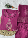 Pure Cotton Rouge A-Line Kurti Pant Set with Mirror Work & Block Print Dupatta