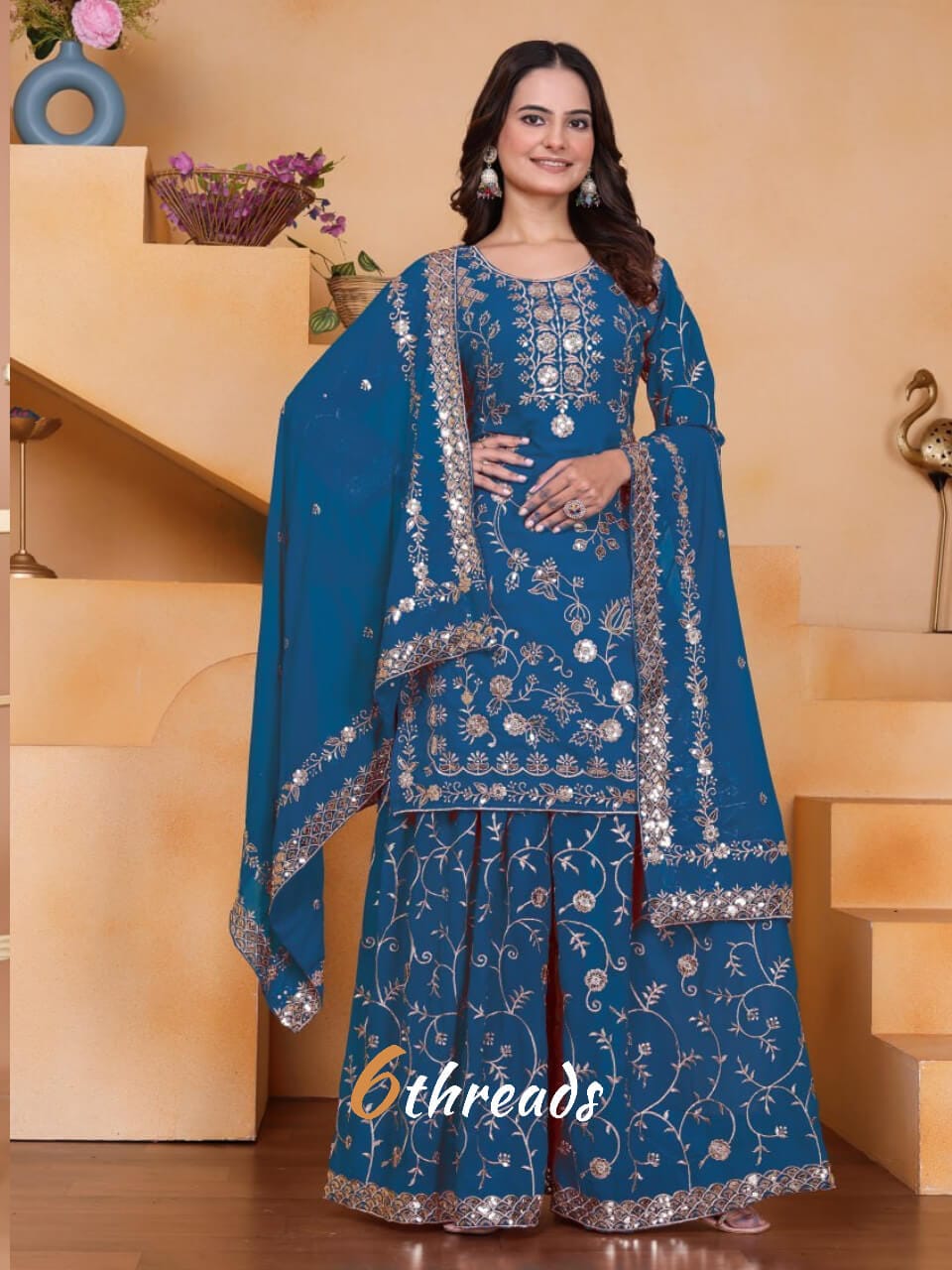 Premium Fox Georgette Sequence Sharara Suit Set with Front & Back Work | 4 Elegant Colors