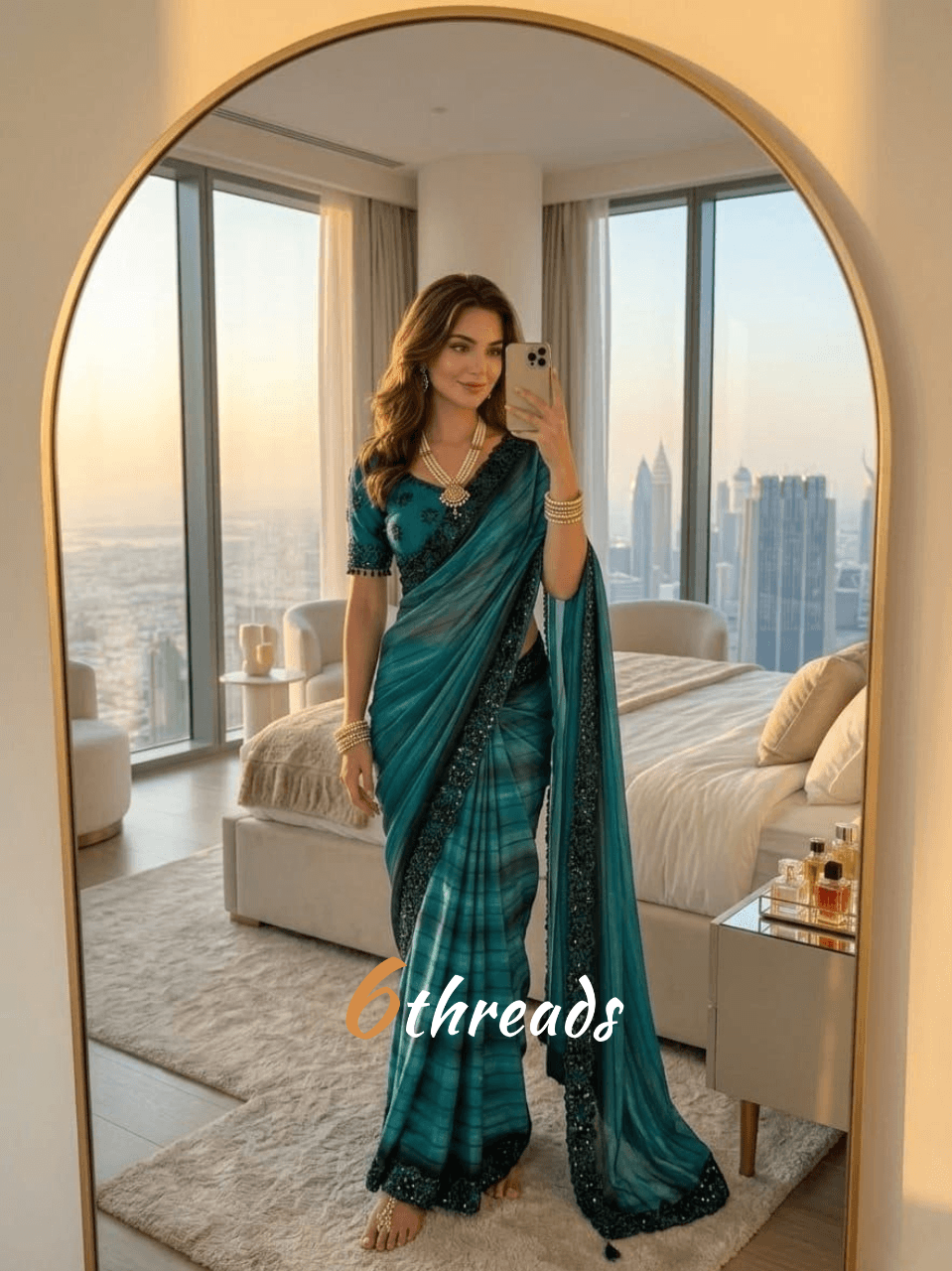 Premium Chiffon Silk Saree with Sequins Embroidery & Stitched Blouse