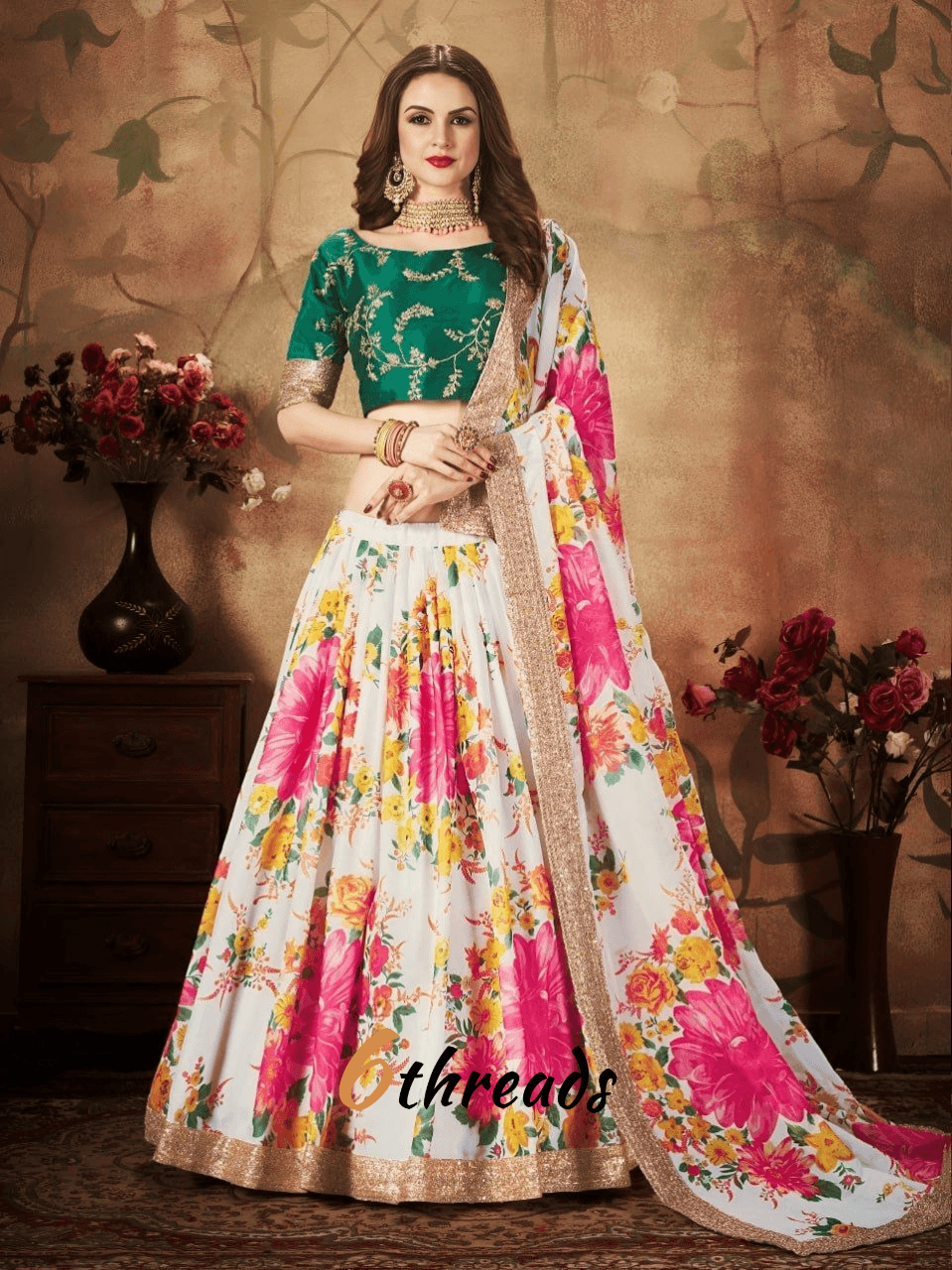 Floral Lehenga Choli with Embroidered Blouse